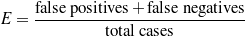 E =  false-positives+-false negatives
               total cases
